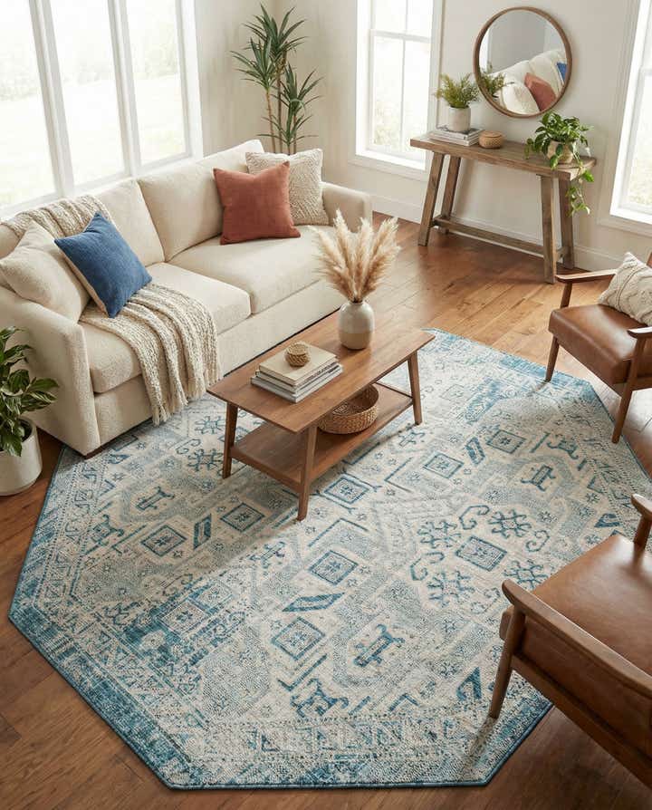 7' 10 x 7' 10 Easy-Clean Aztec Indoor / Outdoor Octagon Rug