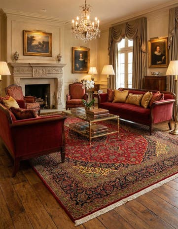 9' 7 x 12' 10 Hand Knotted Kashan Persian Wool Rug