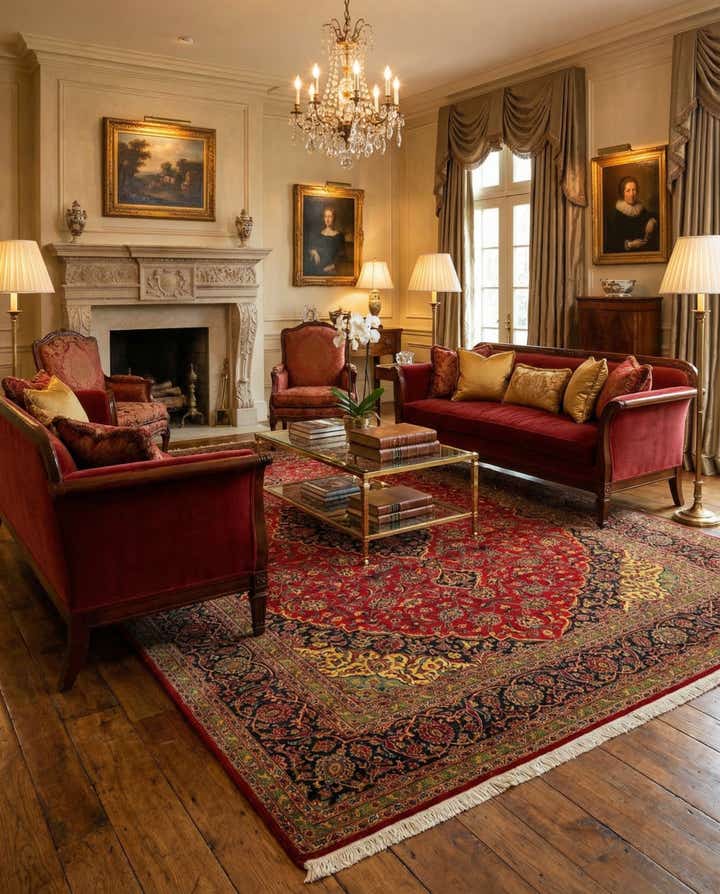 9' 7 x 12' 10 Hand Knotted Kashan Persian Wool Rug