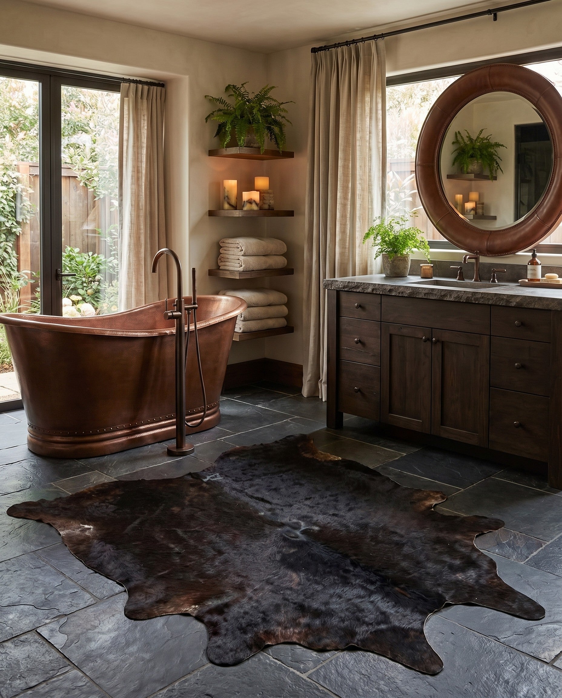4' 5 x 5' 6 Cowhide Leather Freeform Rug