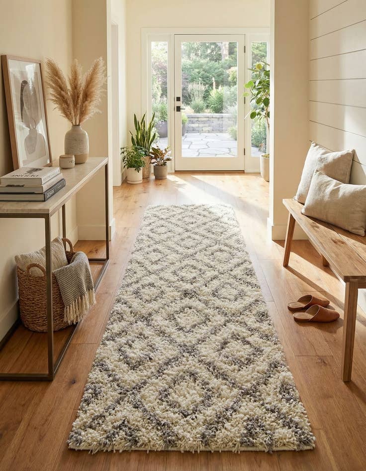 Detail image of 3' 3 x 16' 5 Trellis Shag Runner Rug