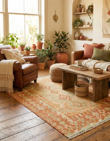 3' 4 x 5' 2 Hand Woven Kilim Waziri Wool Rug