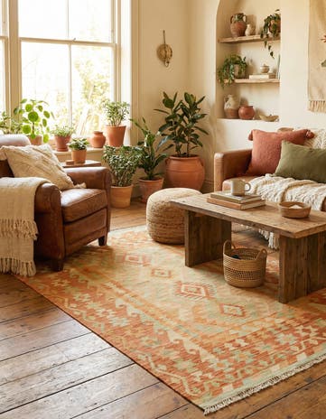 3' 4 x 5' 2 Hand Woven Kilim Waziri Wool Rug