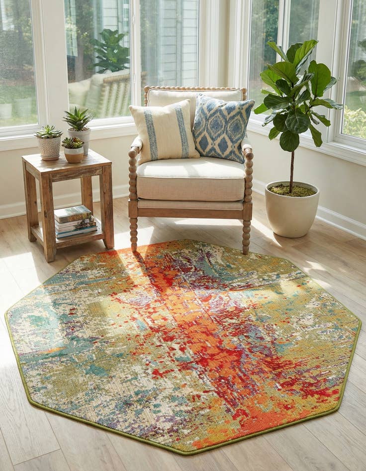 Detail image of 4' x 4'  Washable Modern Indoor / Outdoor Octagon Rug