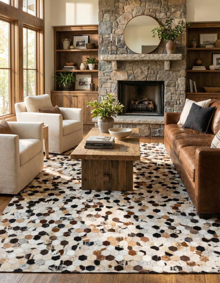 Detail image of  5' 11 x 8' Cowhide Stocks Rug