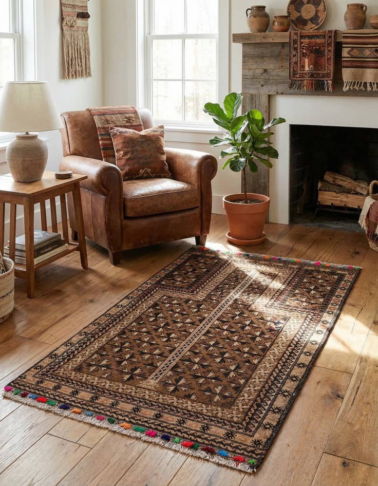 Detail image of 2' 8 x 4' 4 Hand Knotted Balouch Persian Wool Rug