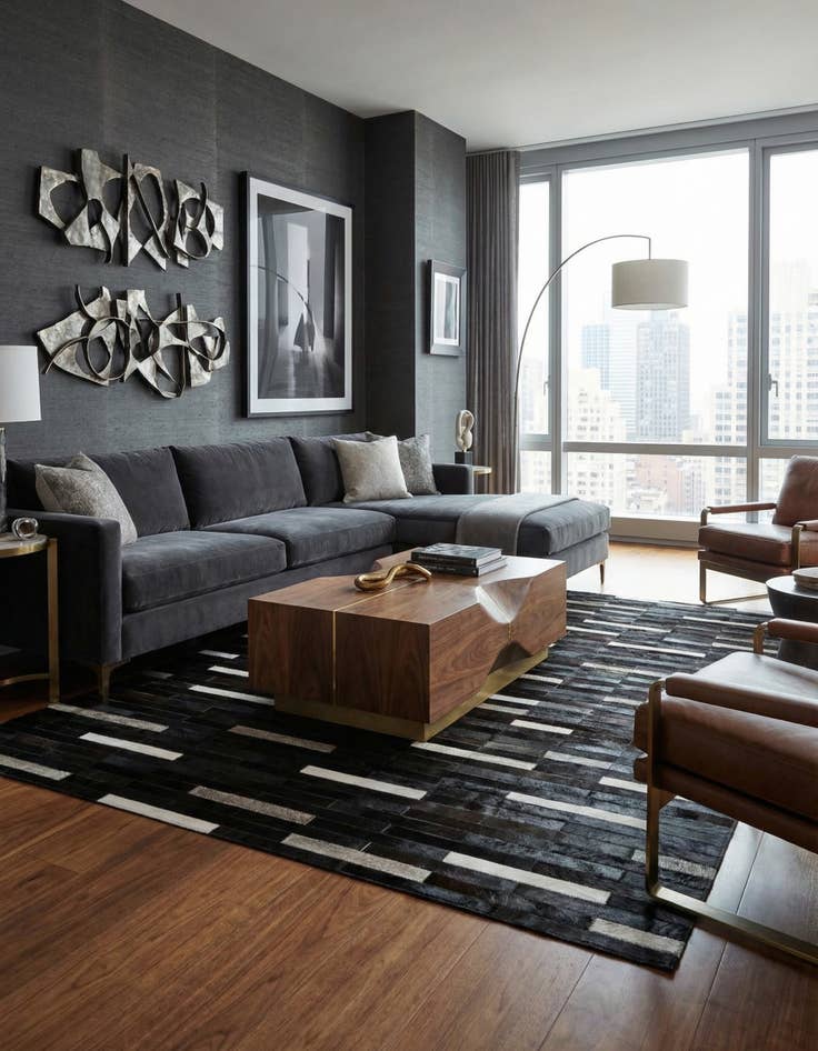 Detail image of 5' 1 x 8' Cowhide Leather Rug