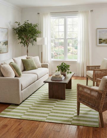 Green Easy-Clean Striped Indoor / Outdoor Rug