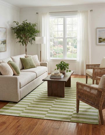Green Easy-Clean Striped Indoor / Outdoor Rug