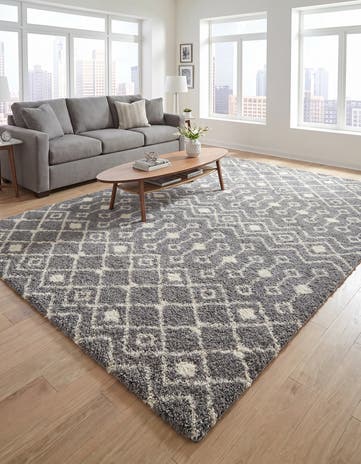 Gray Moroccan Trellis Shag Rug