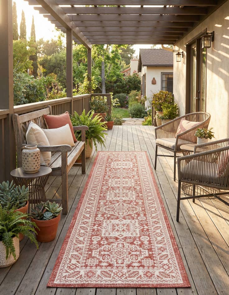 Detail image of 2' 7 x 12' Easy-Clean Aztec Indoor / Outdoor Runner Rug