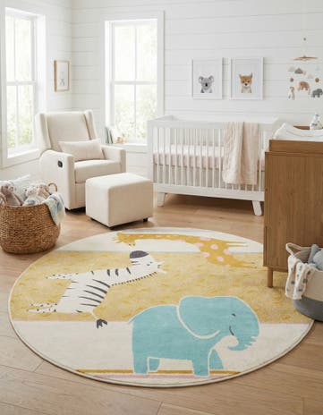 7' 10 x 7' 10 Animals Whimsy Kids Round Rug