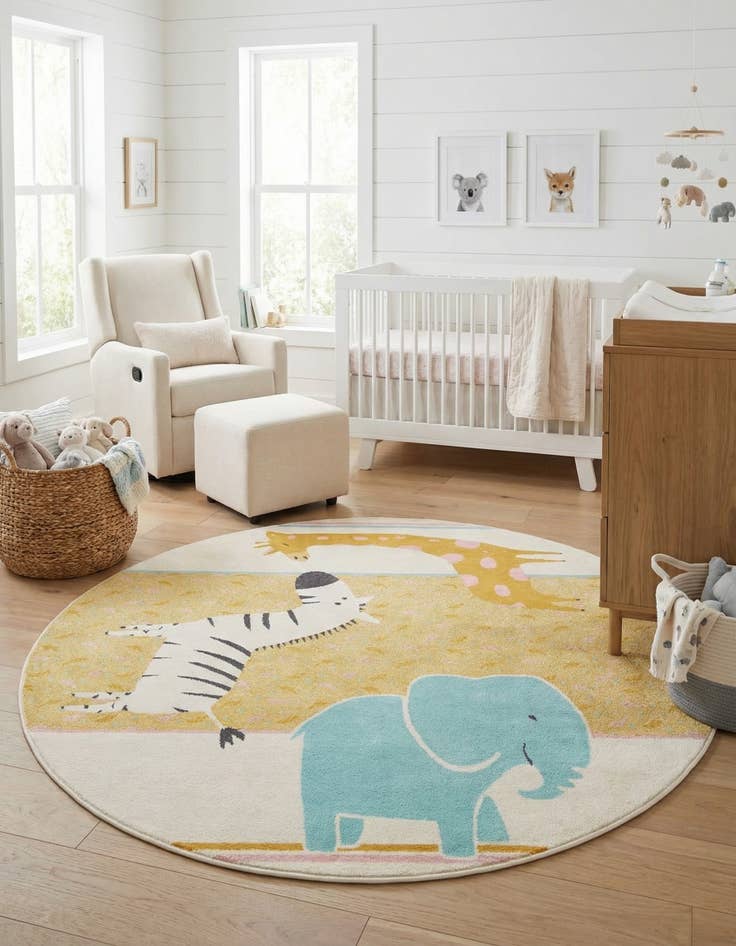 Detail image of  7' 10 x 7' 10 Animals Whimsy Kids Round Rug