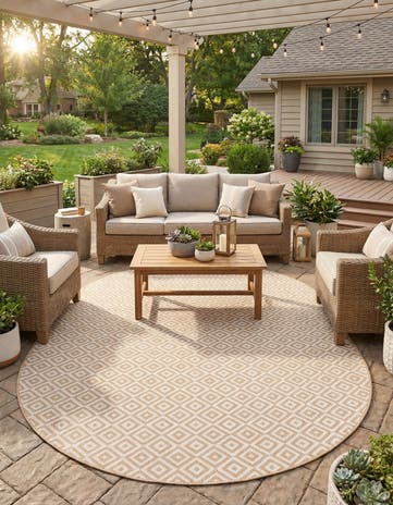 Beige Easy-Clean Jill Zarin Costa Rica Indoor / Outdoor Oval Rug