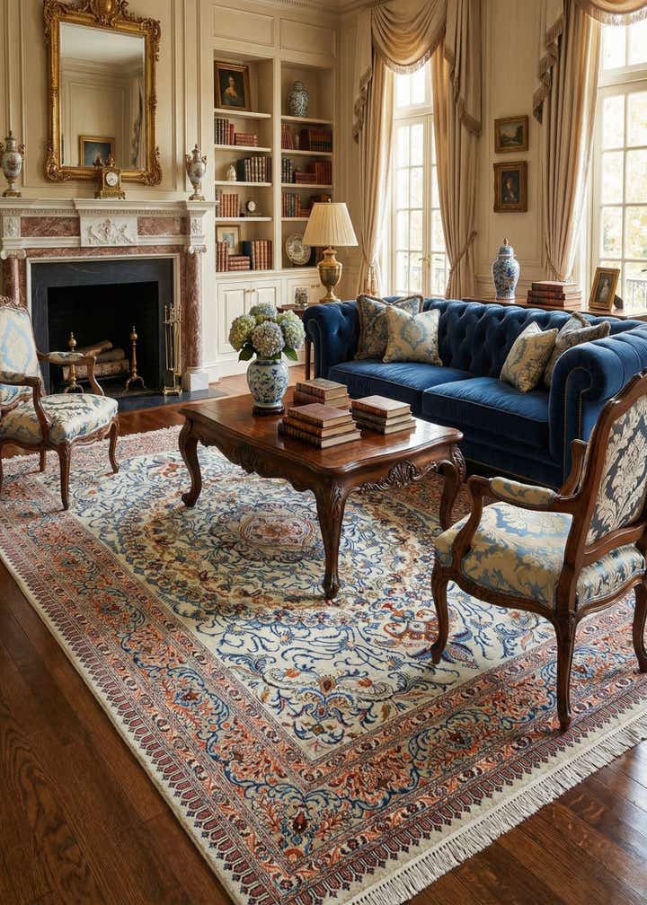 6' 6 x 9' 9 Hand Knotted Kashan Persian Rug