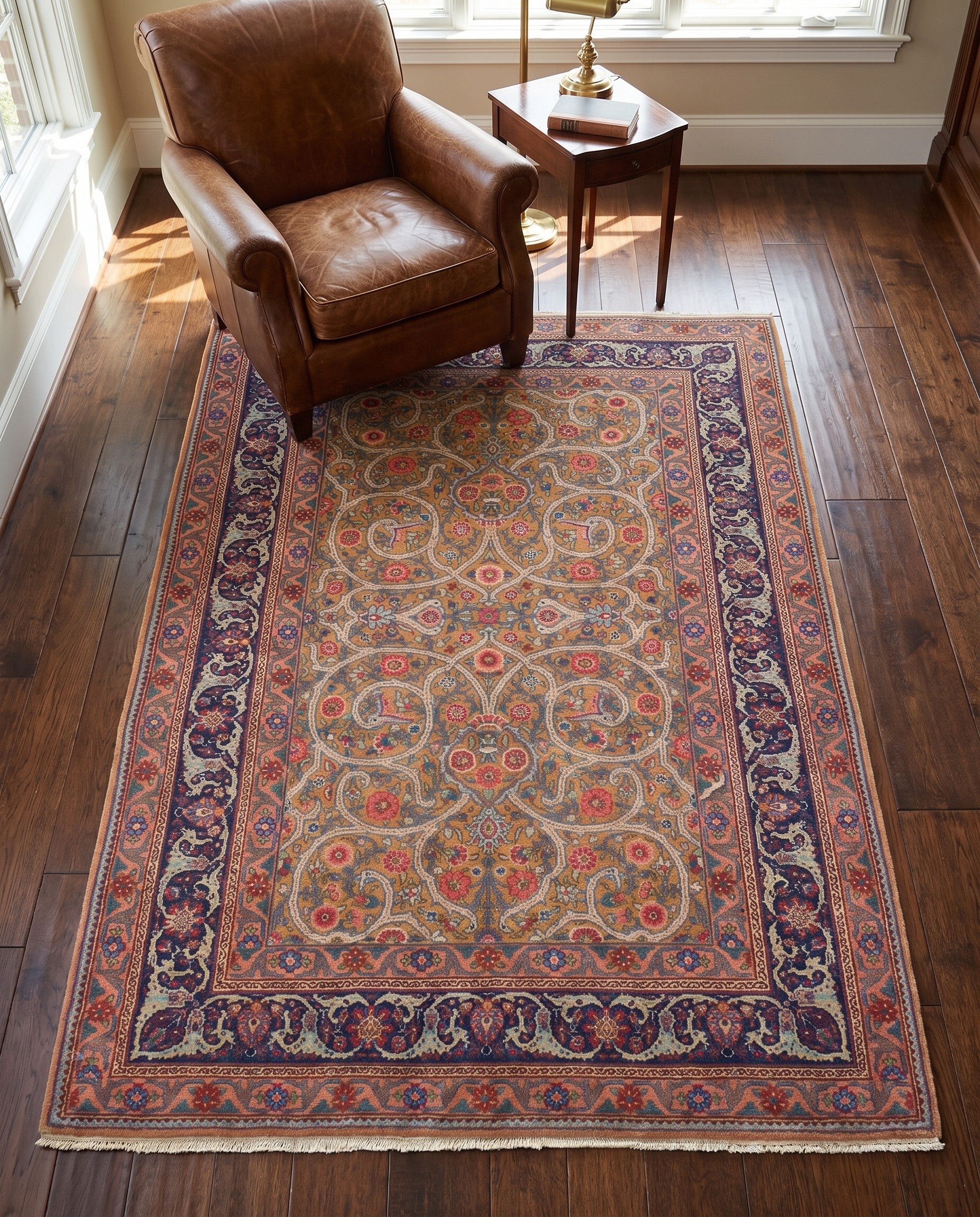 4' 9 x 6' 7 Hand Knotted Mashad Persian Wool Rug