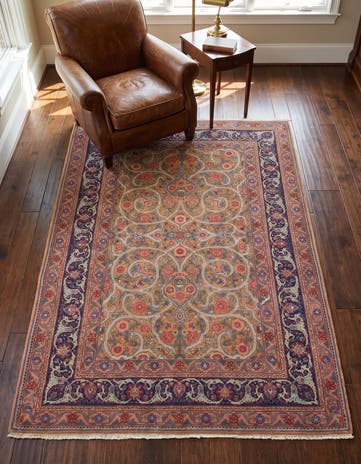 4' 9 x 6' 7 Hand Knotted Mashad Persian Wool Rug