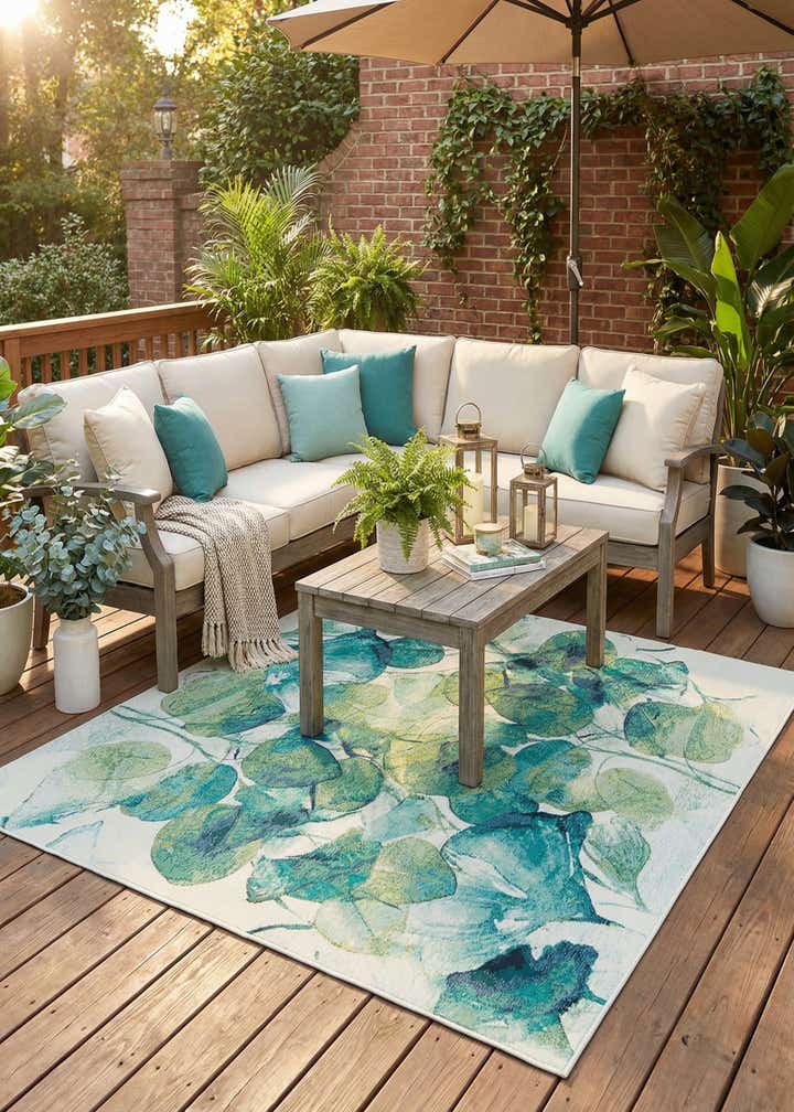 7' 10 x 7' 10 Easy-Clean Botanical Indoor / Outdoor Square Rug
