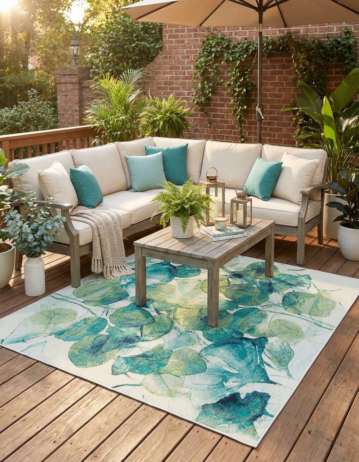 Detail image of 7' 10 x 7' 10  Washable Botanical Indoor / Outdoor Square Rug