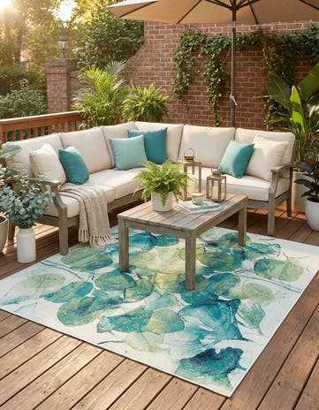 7' 10 x 7' 10 Easy-Clean Botanical Indoor / Outdoor Square Rug