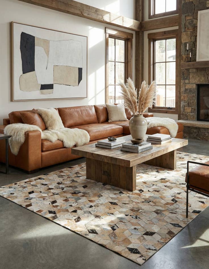 Detail image of  5' 3 x 8' Cowhide - Patchwork Rug
