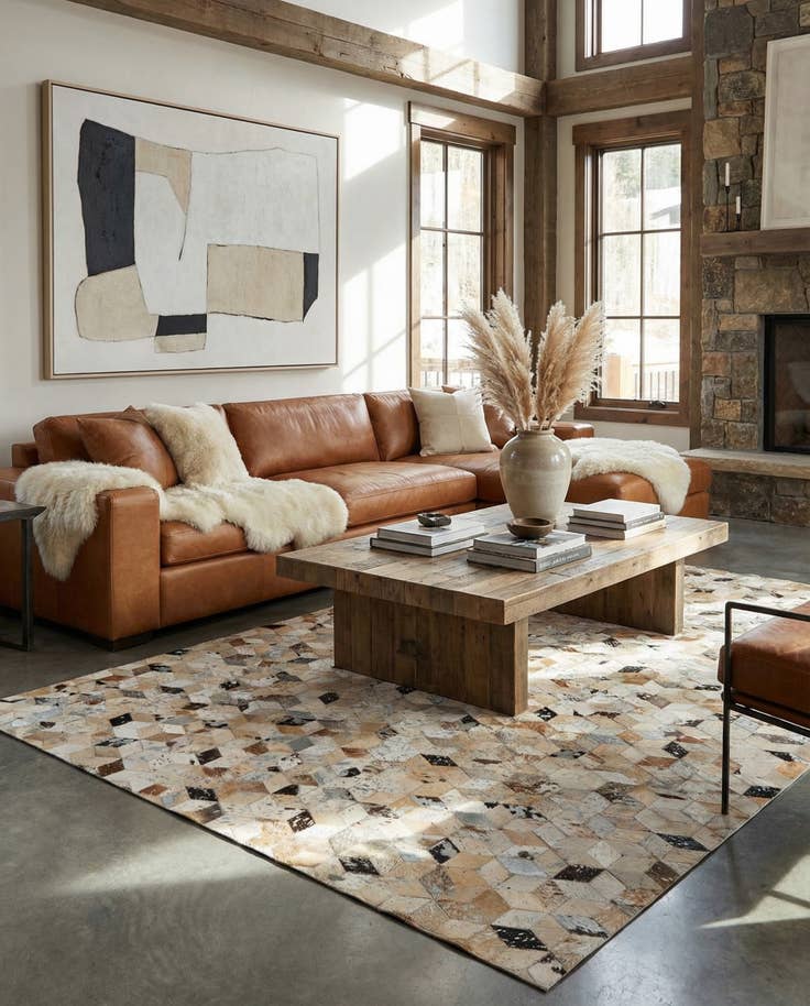 Detail image of 5' 3 x 8' Cowhide - Patchwork Rug