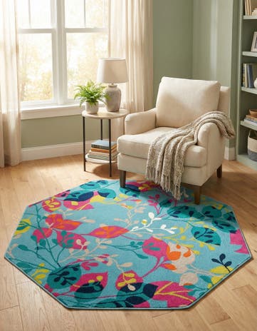 Aqua Azalea Octagon Rug