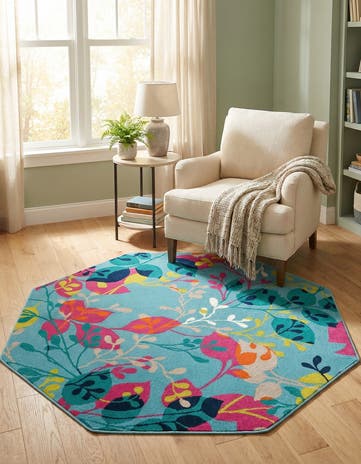 Aqua Azalea Octagon Rug