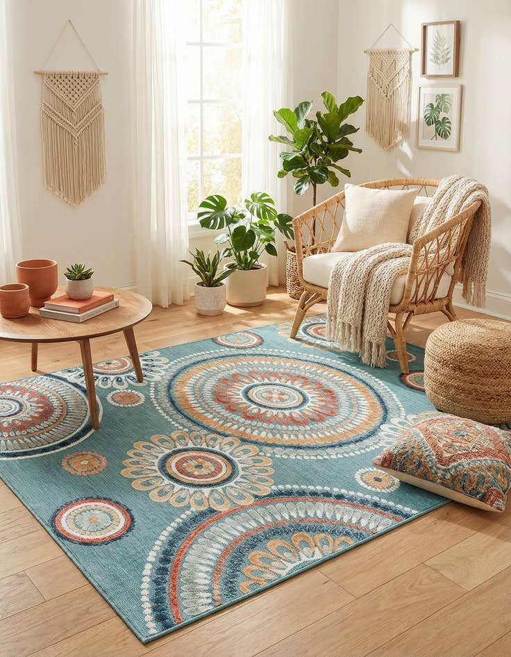 Detail image of 5' 2 x 8' Easy-Clean Botanical Indoor / Outdoor Rug