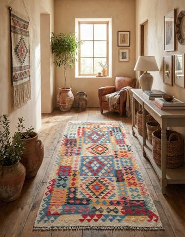 3' 5 x 6' 7 Hand Woven Kilim Maymana Wool Runner Rug