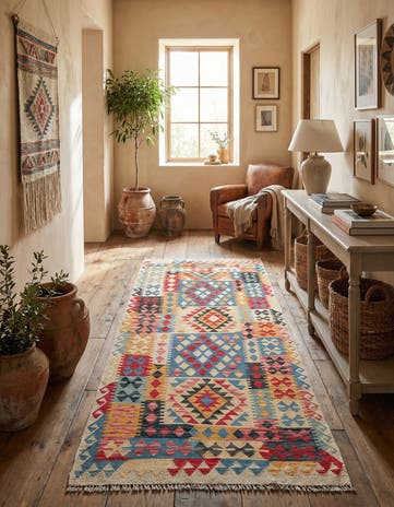 3' 5 x 6' 7 Hand Woven Kilim Maymana Wool Runner Rug