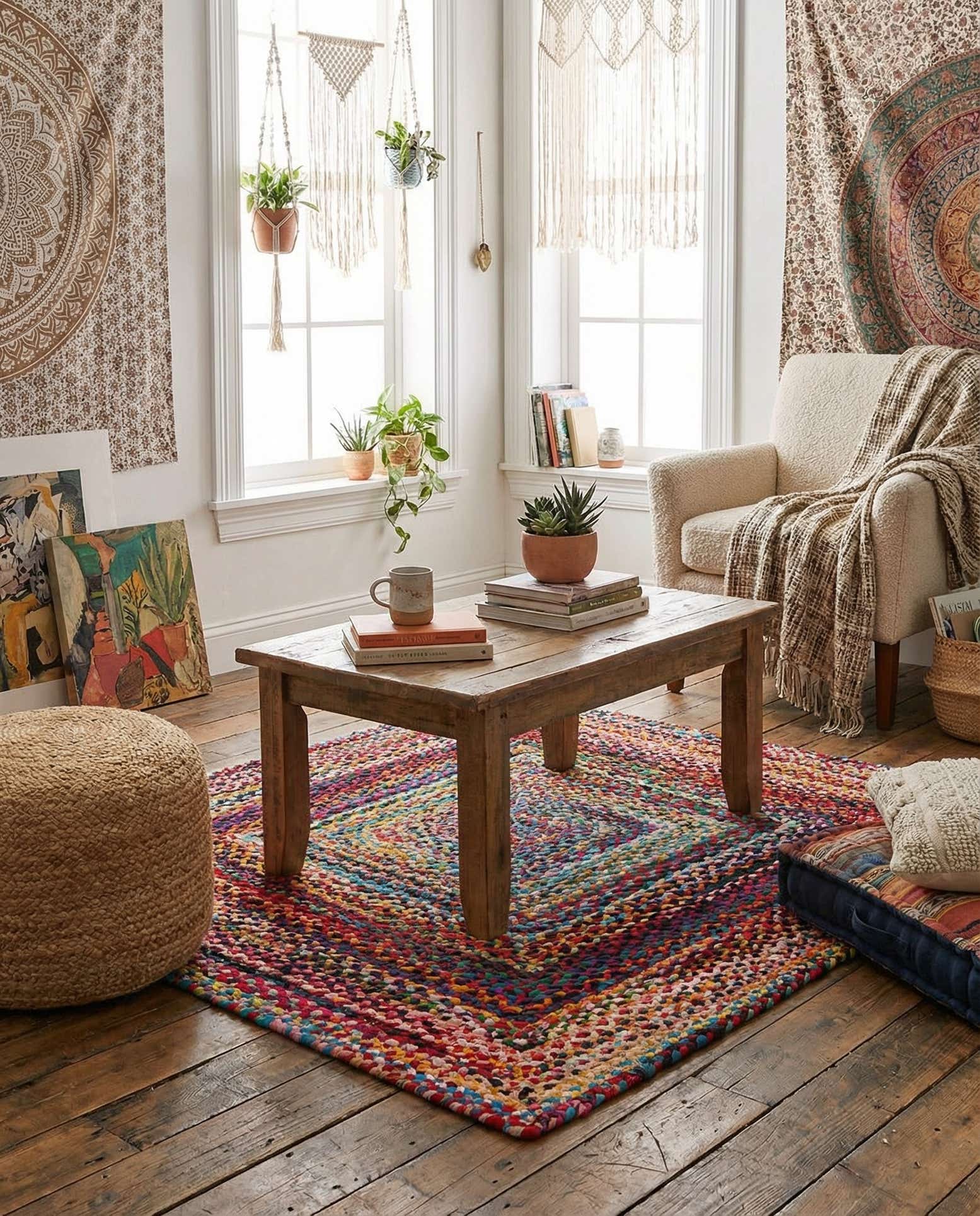 5' 1 x 5' 1 Handmade Braided Chindi Square Rug