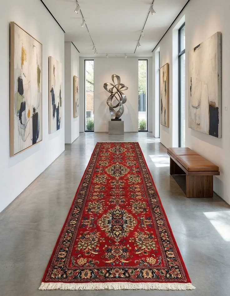 Detail image of  2' 7 x 13' 7  Hand Knotted Qom Persian Runner Rug