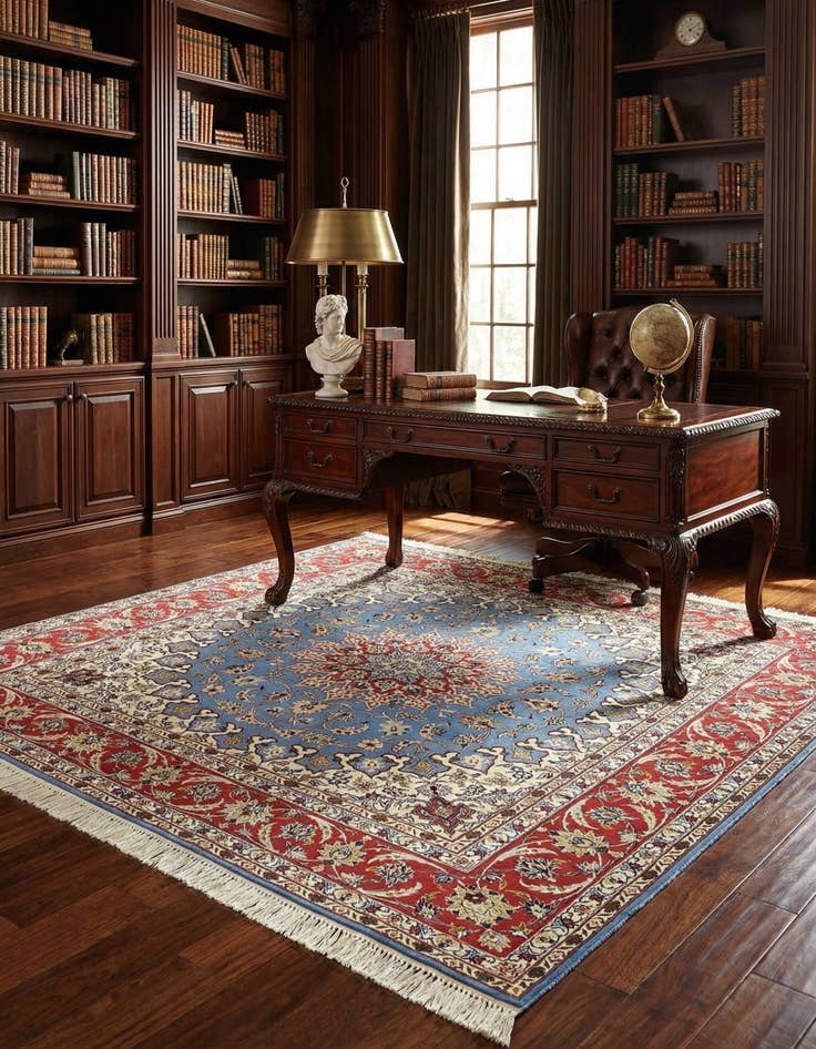 Detail image of 6' 8 x 6' 9  Hand Knotted Isfahan Persian Square Rug