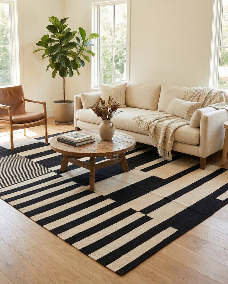Detail image of 5' 2 x 6' 9 Hand Woven Kilim Modern Wool Rug