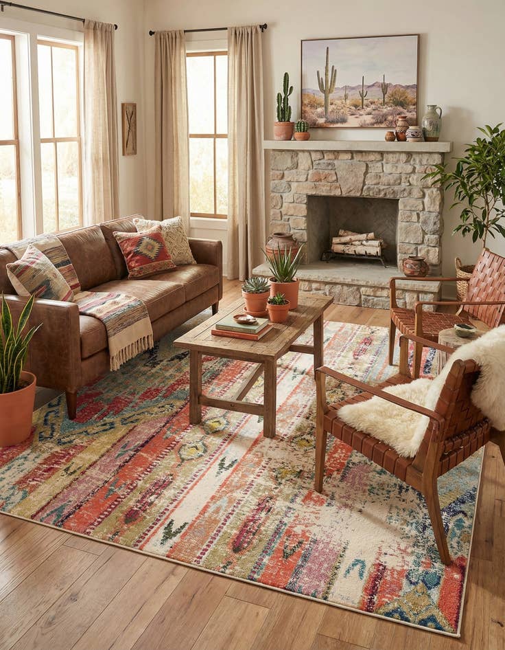 Detail image of 8' x 8'  Washable Santa Fe Square Rug