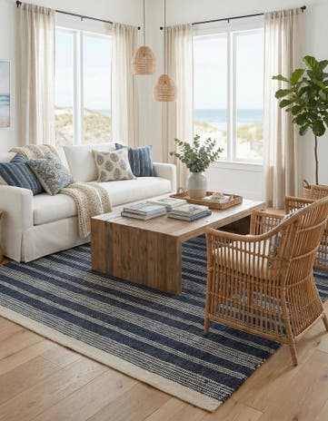 Navy Blue Hand Woven Lariat Rug