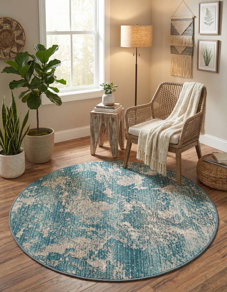 Detail image of 3' x 3'  Washable Modern Indoor / Outdoor Round Rug