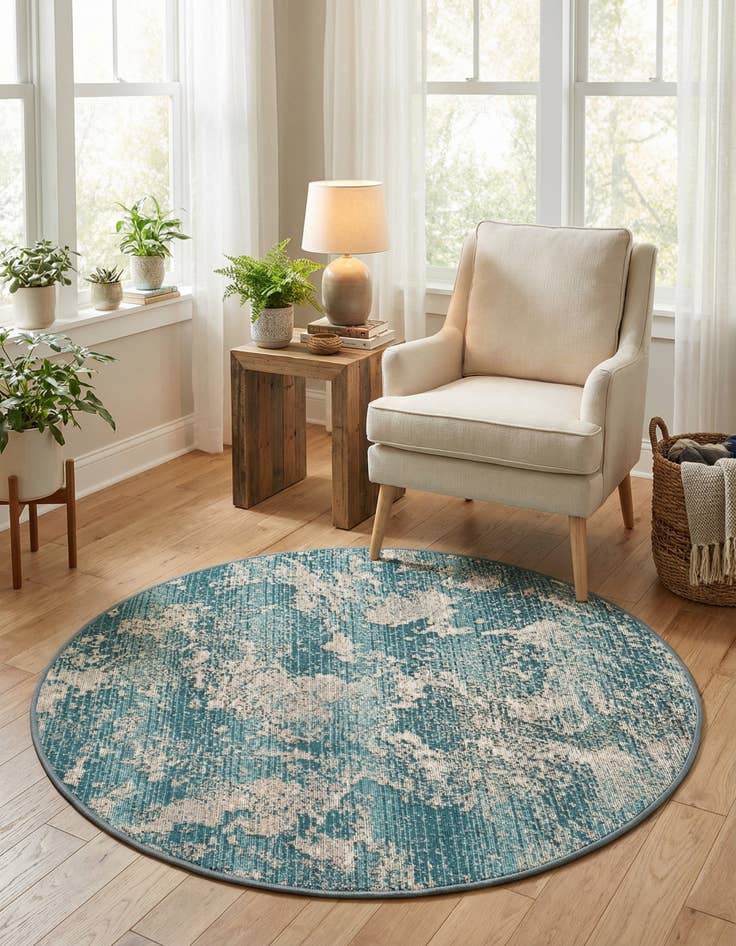 Detail image of 3' x 3'  Washable Modern Indoor / Outdoor Round Rug