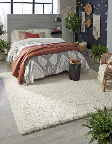 Pure Ivory Solid Shag Square Rug