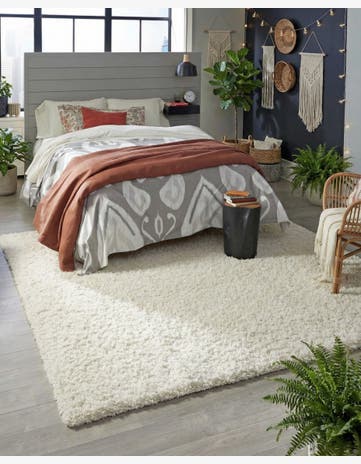 Pure Ivory Solid Shag Square Rug