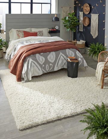Pure Ivory Solid Shag Square Rug