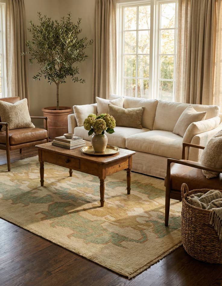 Detail image of 4' 4 x 6' 5 Hand Knotted Oushak Wool Rug