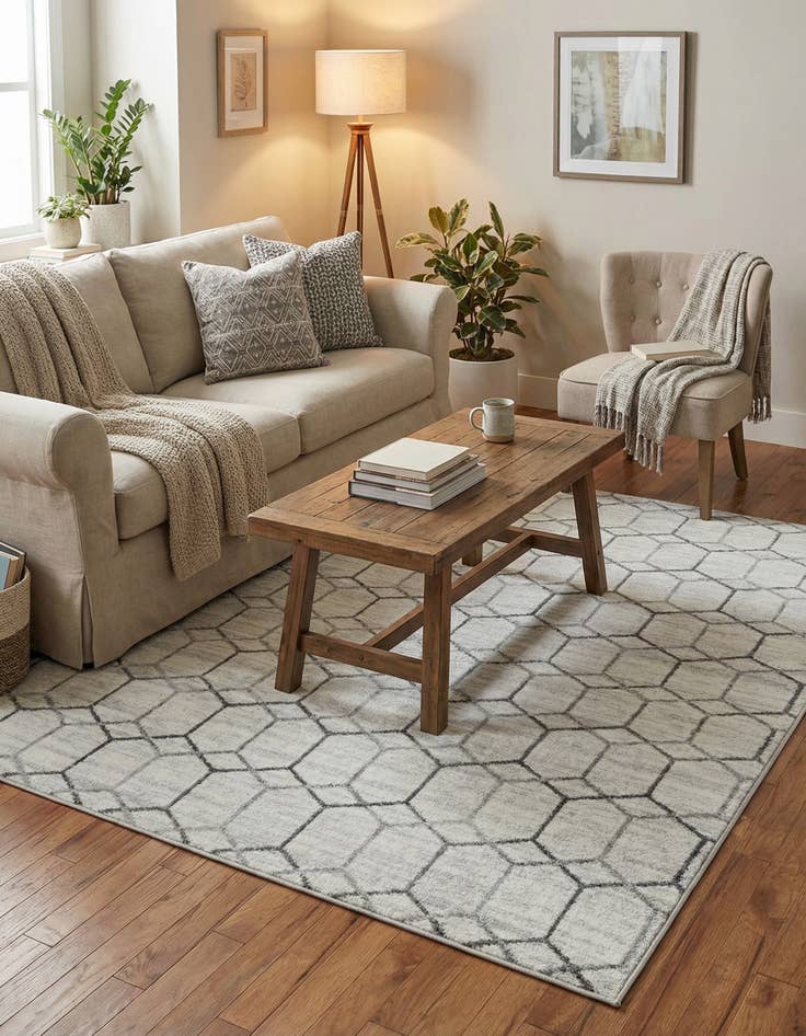 Detail image of  5' 3 x 5' 3 Lattice Trellis Square Rug