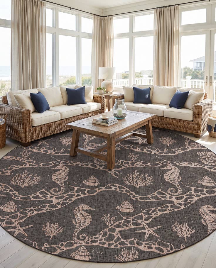 Detail image of 13' x 13' Easy-Clean Coastal Indoor / Outdoor Round Rug