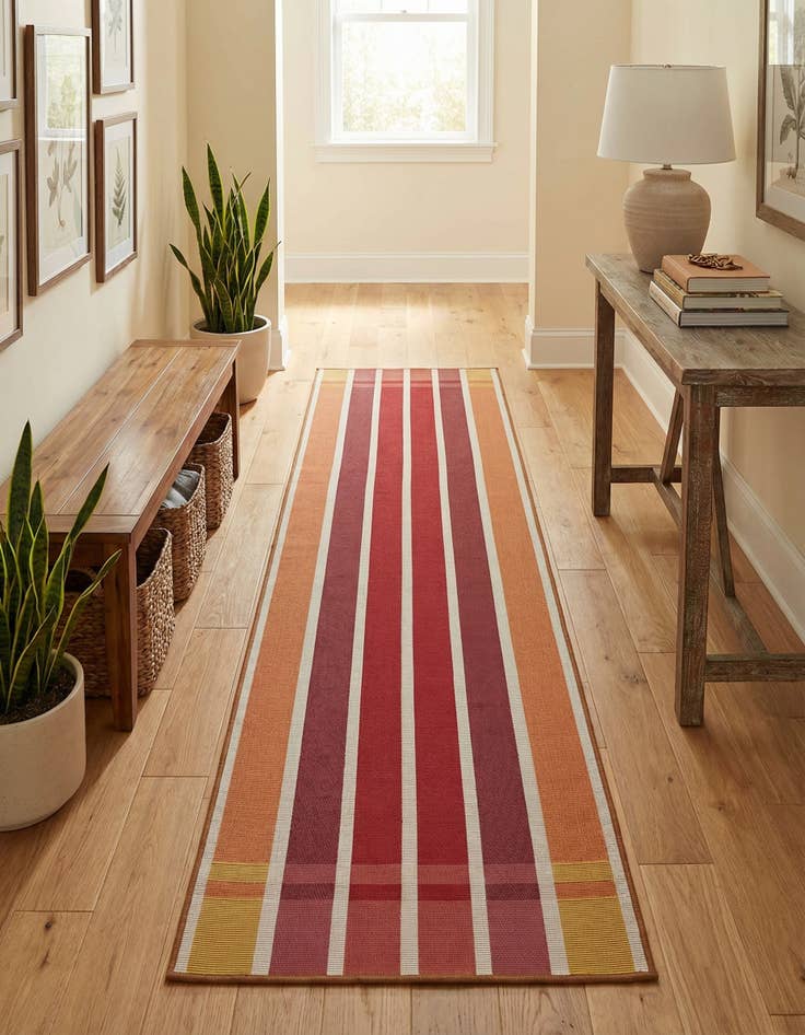Detail image of 2' x 8'  Washable Striped Indoor / Outdoor Runner Rug