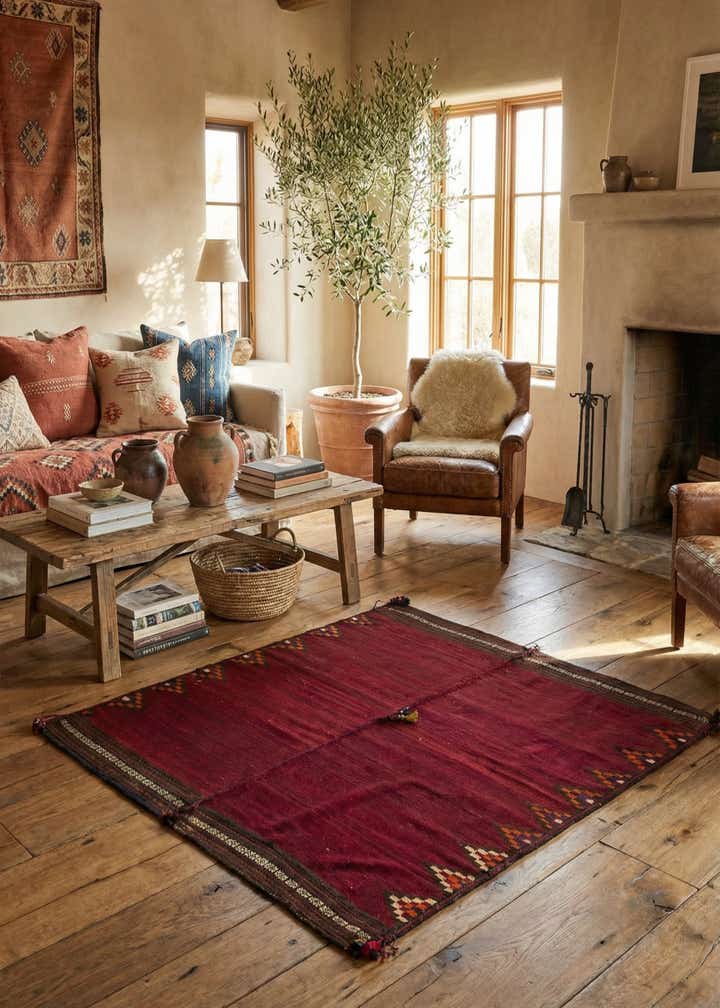 5' x 5' 2 Hand Woven Kilim Fars Wool Square Rug