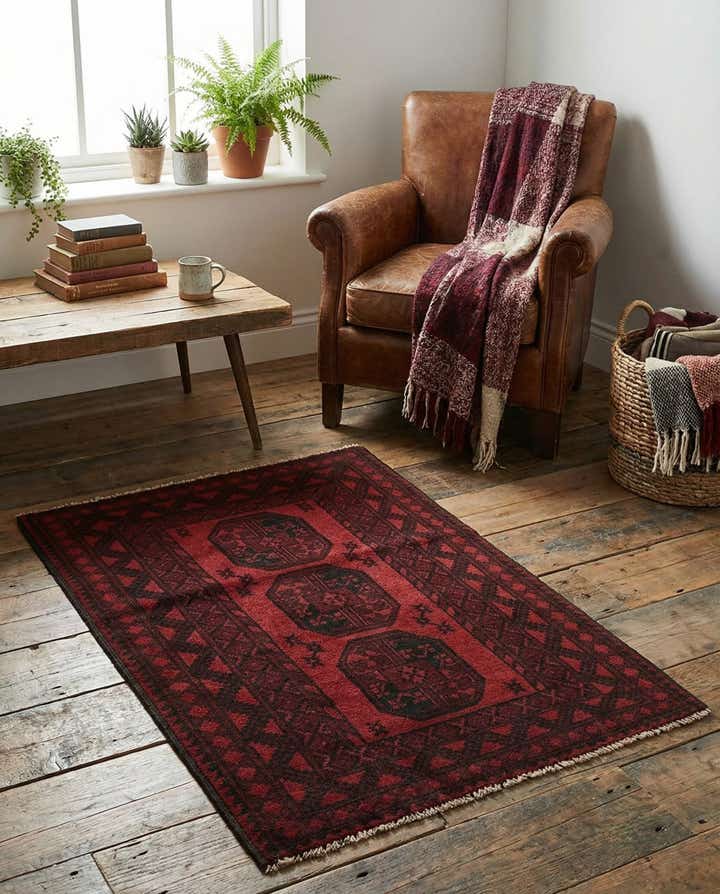 3' 3 x 4' 10 Hand Knotted Afghan Akhche Wool Rug