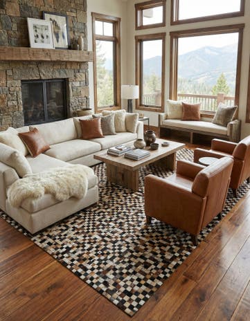 8' 1 x 10' Cowhide Leather Rug