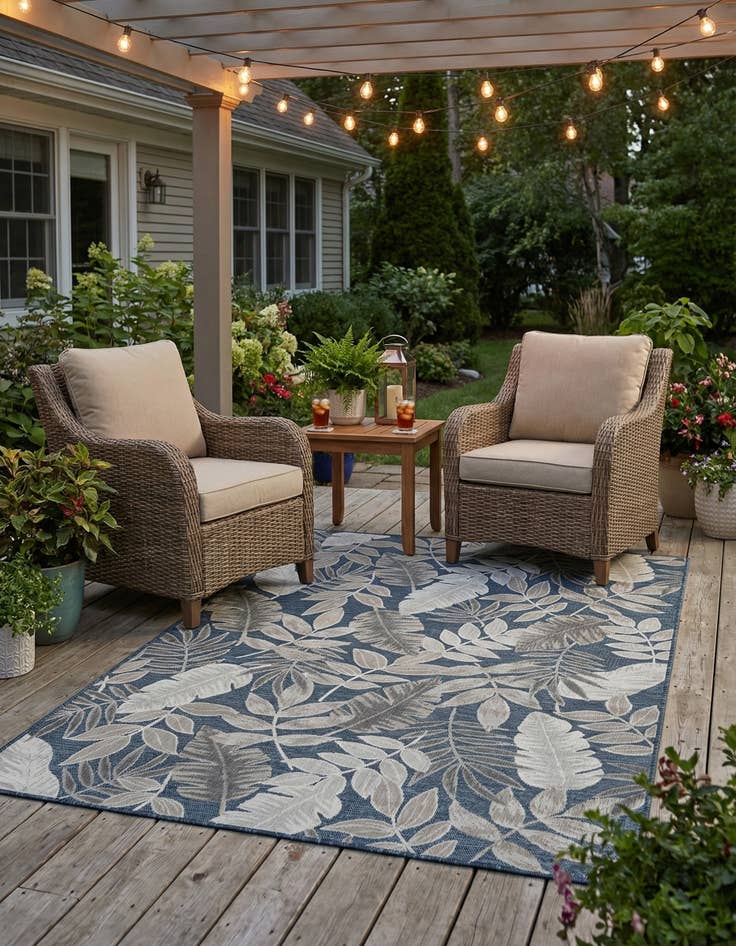 Detail image of 5' 2 x 8'  Washable Botanical Indoor / Outdoor Rug